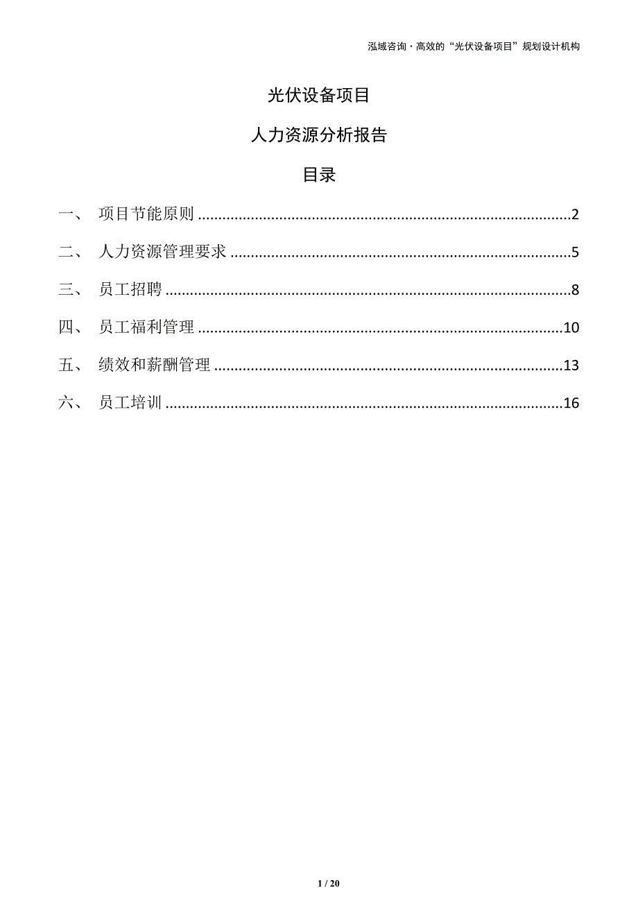 光伏设备项目人力资源分析报告（模板范文）_第1页
