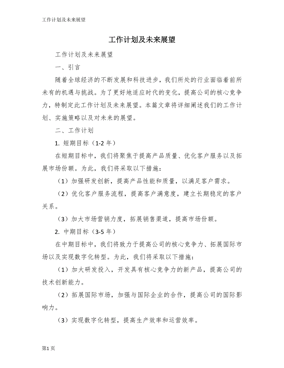 工作计划及未来展望_第1页